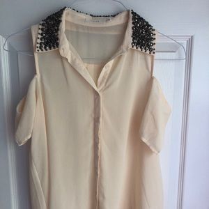LUSH Beaded Top with Shoulder Cutouts